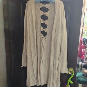Belldini Cream Cardigan with Geometric Back Design